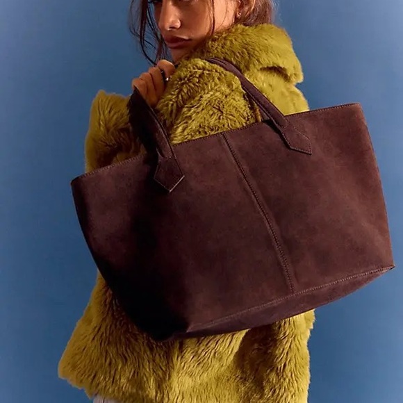 NWT new free people Avery east west suede tote bag chocolate brown - Picture 6 of 17